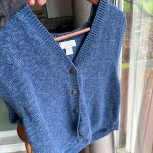 Christopher & Banks Denim Blue V-Neck Button Front Sweater Vest